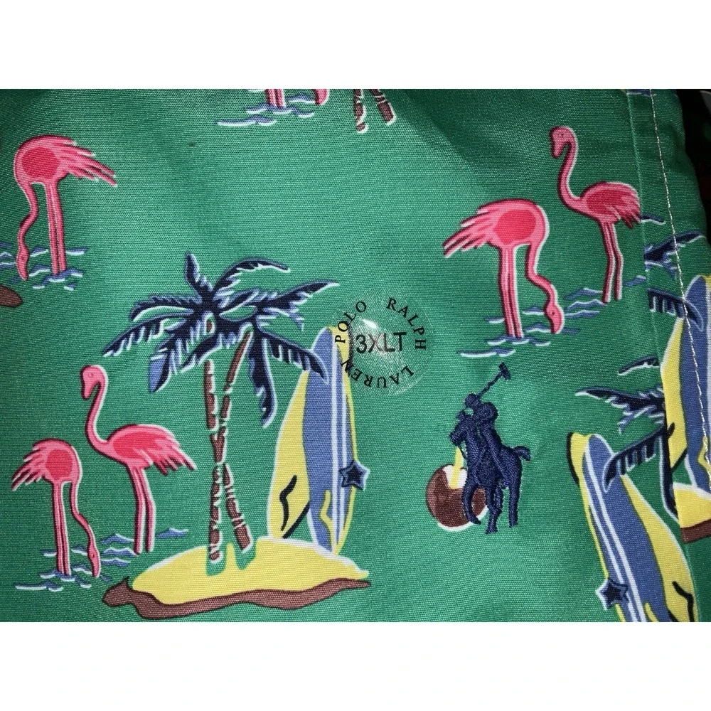NWT Men's Polo Ralph Lauren Green Tropical Print‎ Lined Swim Trunks 3XLT Tall